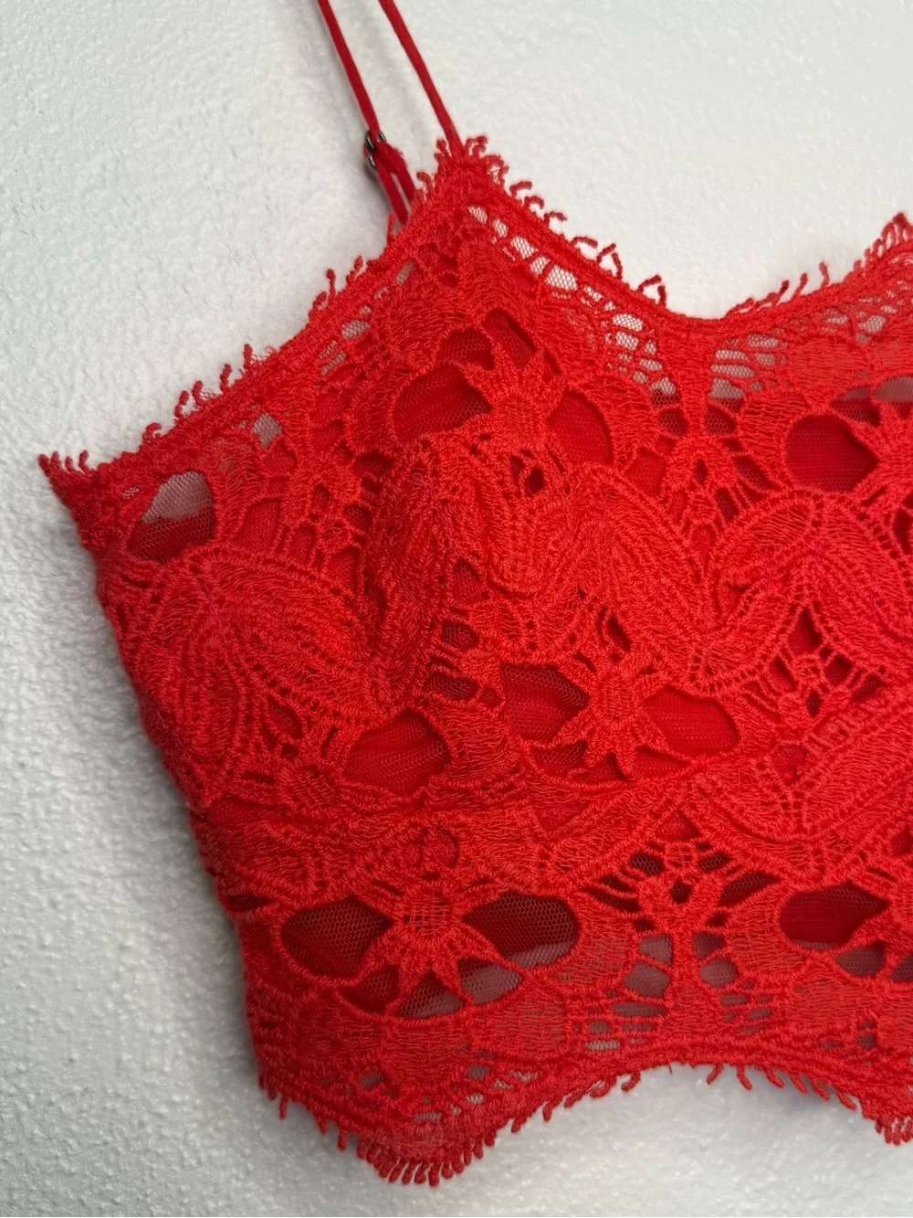 Free People One Athena Red Lace Bralette Boho Gypsy Festival Size Small